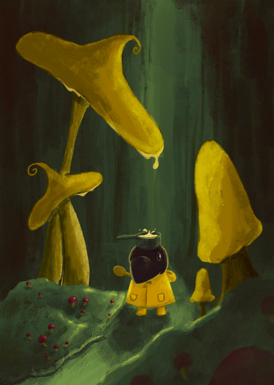 Crow in Mushroom Forest